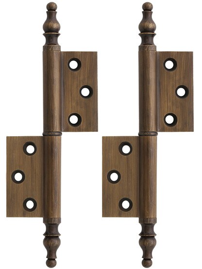 Pair of Solid Brass Steeple Tip Right-Hand Flag Hinges - 3 1/4 inch x 1 3/4 inch in Antique Brass.